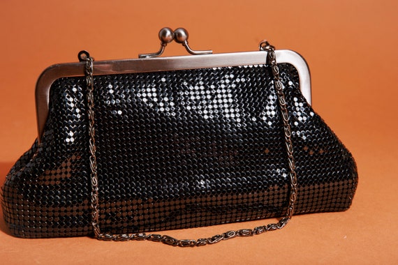 90s Black Silver Mesh Evening Purse Vintage Chain… - image 3