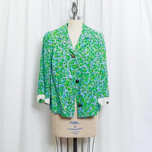 60s Green Geometric Mod Printed Jacket Vintage 1960s Miller Randazzo Print Three Quarter Sleeve Blazer