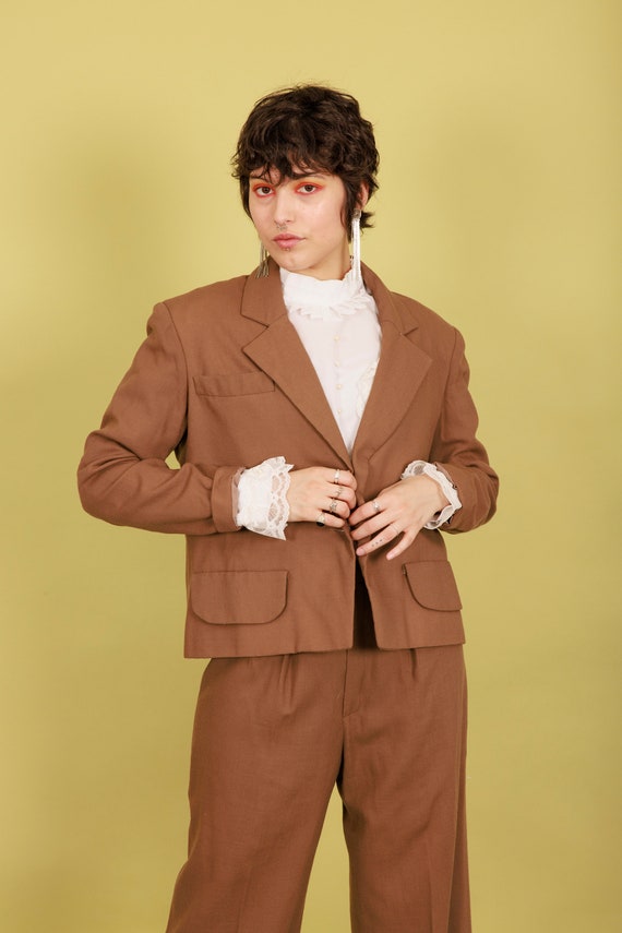 70s Light Brown Matching Blazer Suit Vintage Long… - image 2