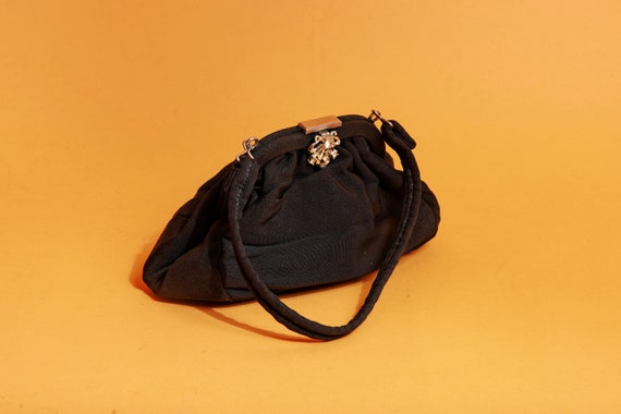 50s Black Silver Buckle Fabric Strappy Purse Vint… - image 1