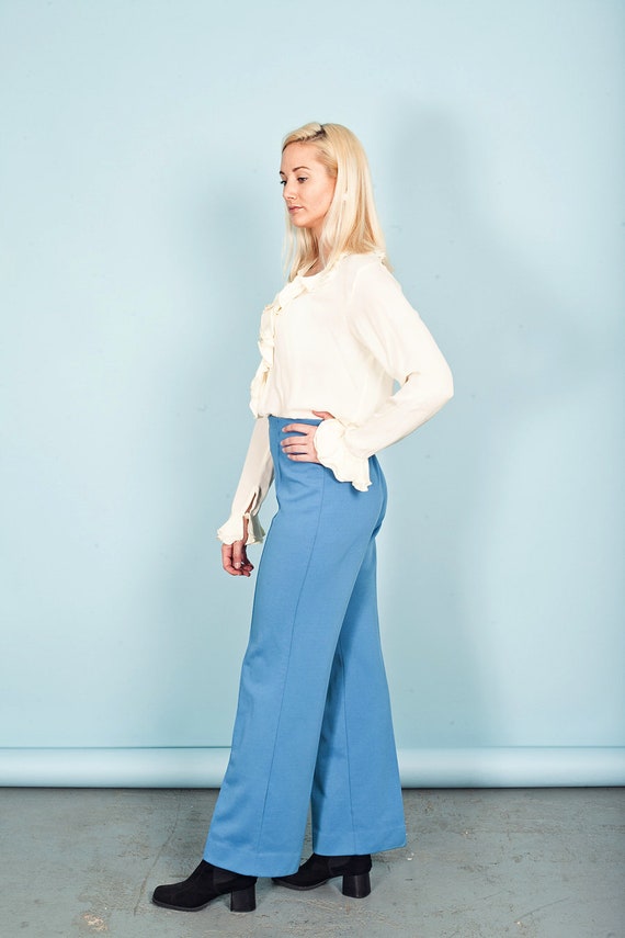 70s Cerulean Blue Pleat Pants Vintage High Waiste… - image 4