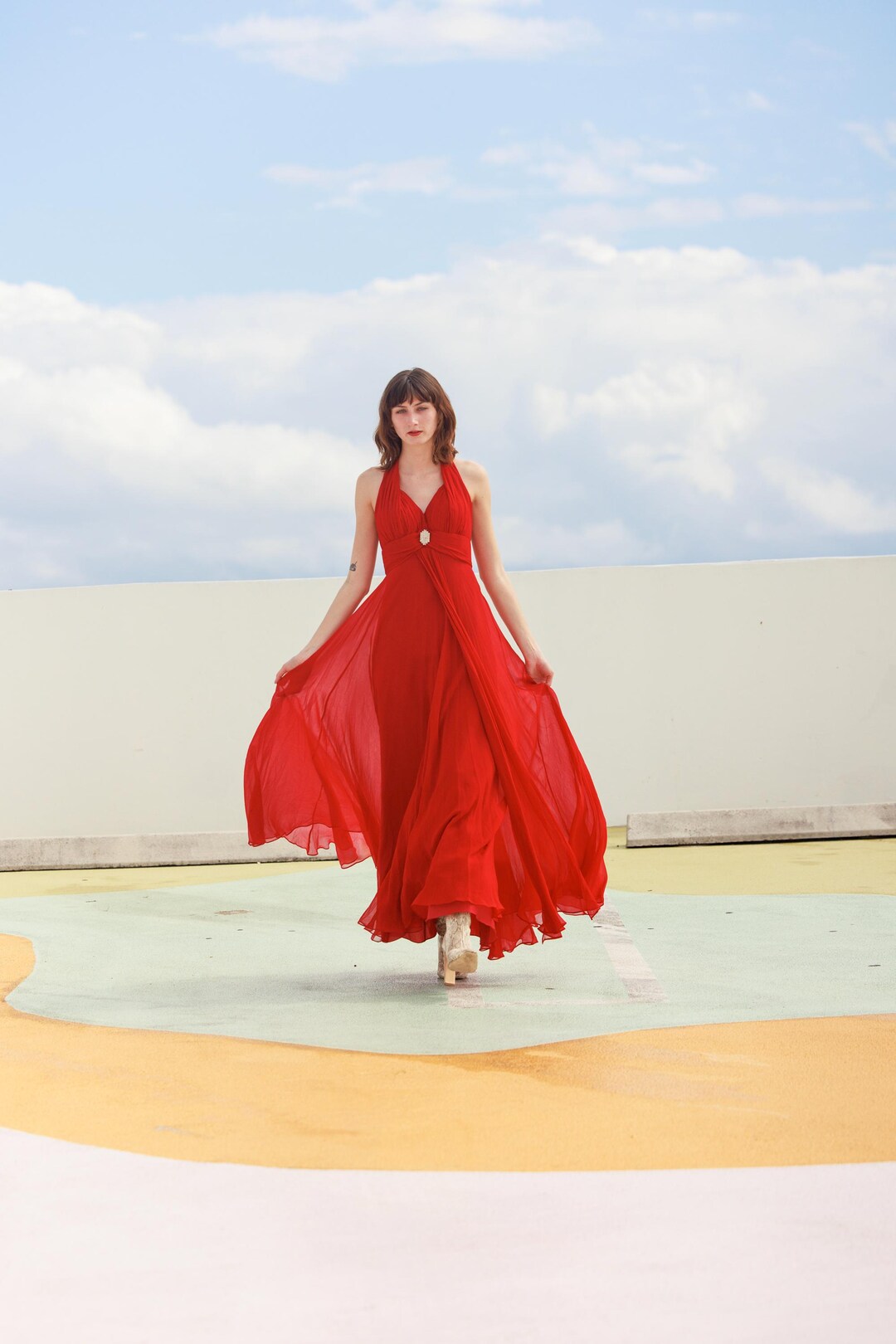 red silk chiffon dress RED CHIFFON GOWN