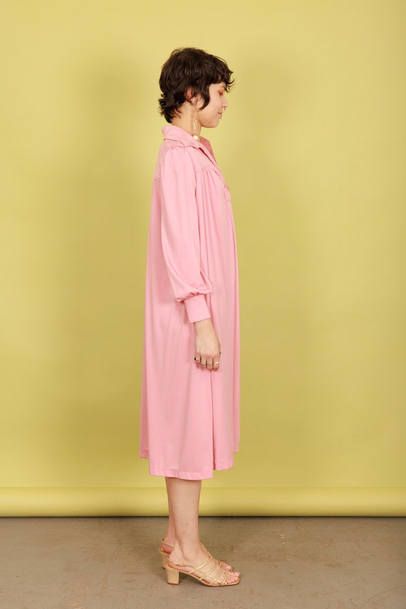70s Rose Pink Aline Flared Dress Vintage Belted L… - image 8