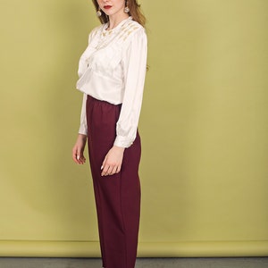 80s Wine Red Elastic Trousers Vintage High Rise Straight Leg Pants image 2