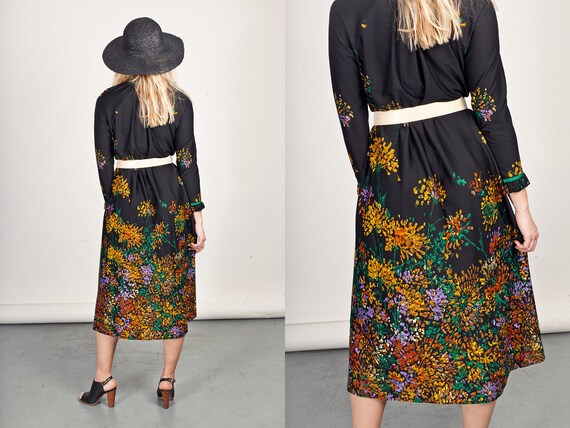 Vintage Floral Maxi Dress: 50s Black Yellow Loung… - image 2