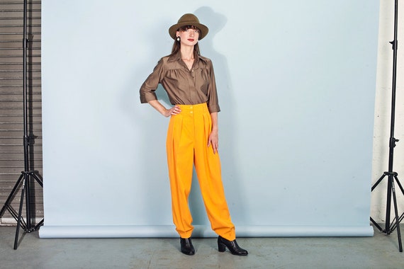 80s Orange Yellow Trousers Vintage Bright Rayon H… - image 3