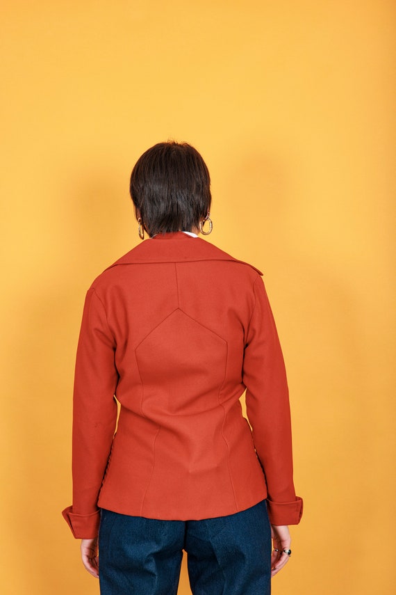 70s Pumpkin Orange Knit Blazer Vintage Long Sleeve Pointy Collar Jacket