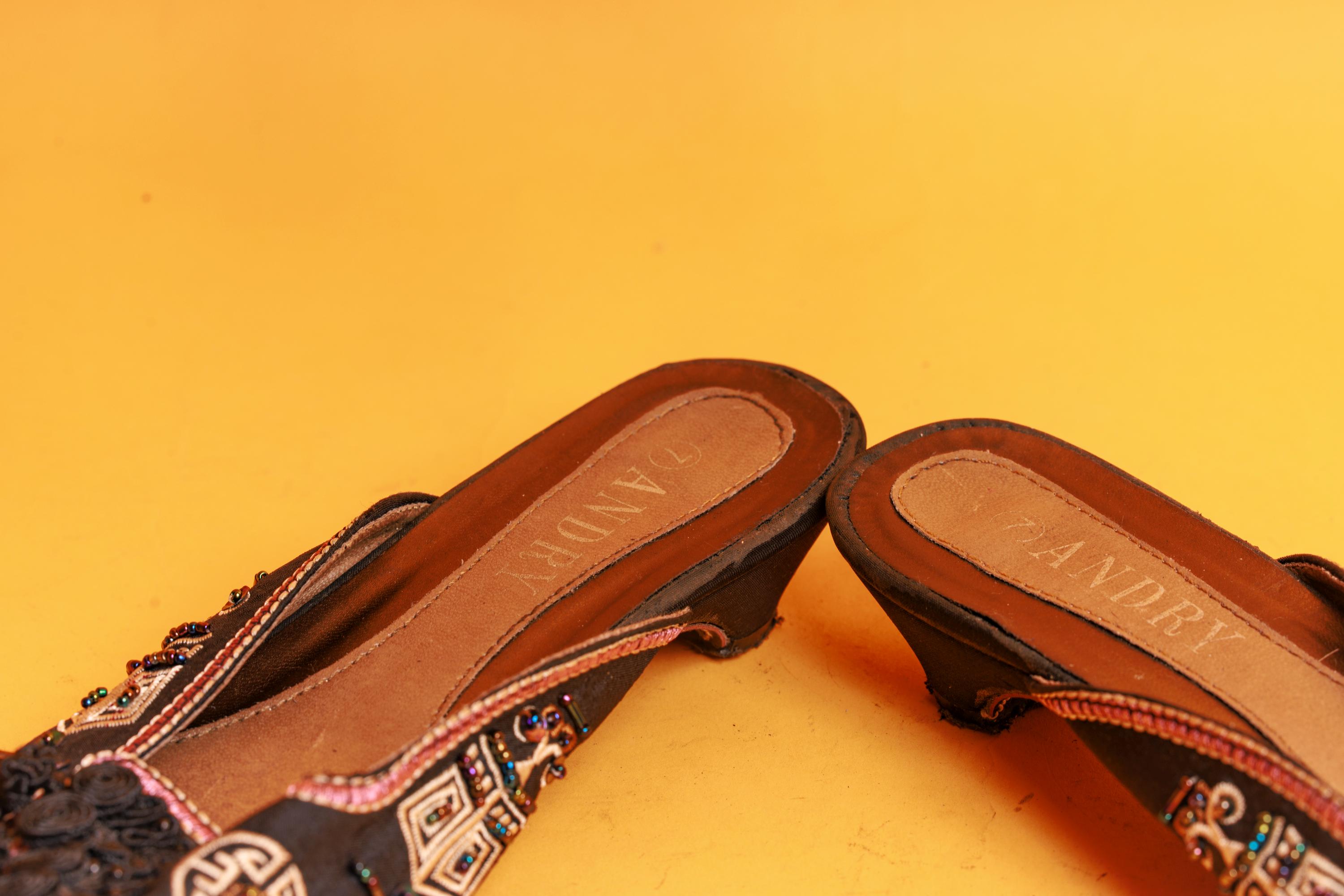 2 Paires De Mules Brodées Vintage Pour Femme - Taille 38 - Coton Multicolore