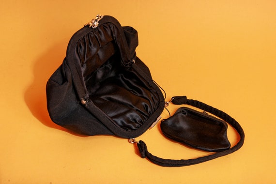 50s Black Silver Buckle Fabric Strappy Purse Vint… - image 9