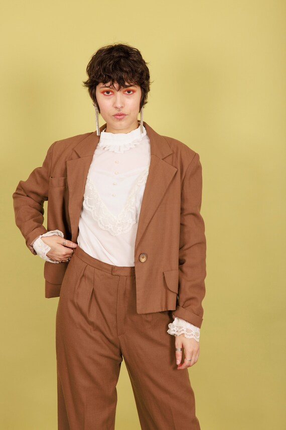 70s Light Brown Matching Blazer Suit Vintage Long… - image 6