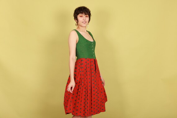 40s Red Green Brocade Folk Tratchen Dress Vintage… - image 7