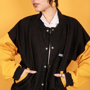 80s Black Yellow Varsity Jacket Vintage Long Sleeve Oversize Unisex Bomber Jacket image 2