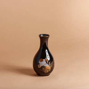 80s Black Gold Trim Duck Round Hourglass Small Vase image 2