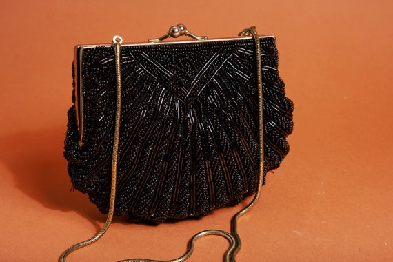 70s Black Evening Beaded Clutch Coin Purse Vintag… - image 7