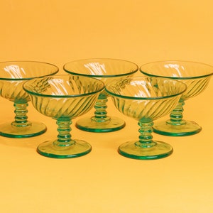 Set of 5 60s Teal Green Clear Glass Cups Vintage Cocktail Glasses Ice Cream Cups image 3