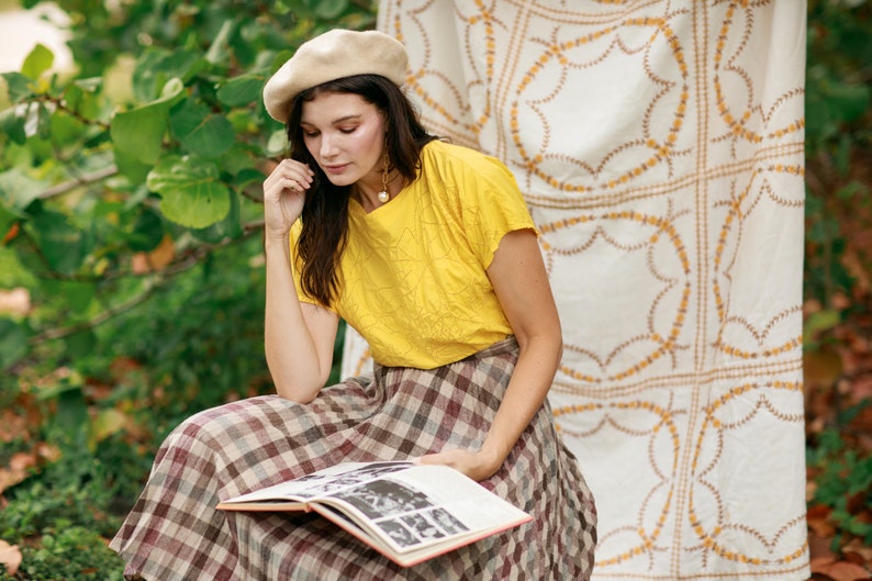 80s Bright Yellow Eyelet Cotton Blouse Vintage Short Sleeve Embroidered Crop Top image 4