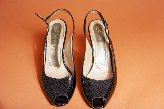 2000s Black Peep Toe Adjustable Heels Vintage Pat… - image 4