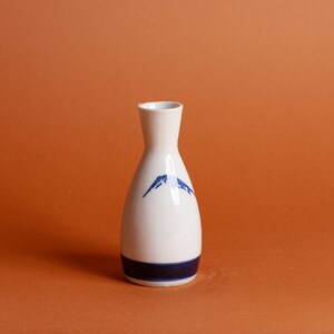 70s Blue Beige Brush Japanese Painted Mountain Small Vase image 3