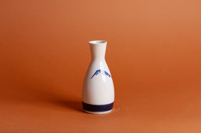 70s Blue Beige Brush Japanese Painted Mountain Small Vase image 3