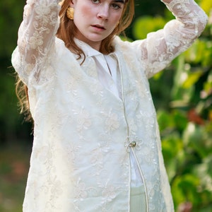 80s Off White Lace Embroidered Jacket Vintage Victorian Sheer Long Sleeve Blazer image 8