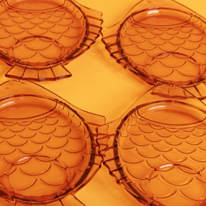 Set of 4 80s Amber Fish Clear Glass Plates Vintage Novelty Matching Small Plates image 4