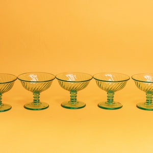 Set of 5 60s Teal Green Clear Glass Cups Vintage Cocktail Glasses Ice Cream Cups image 9