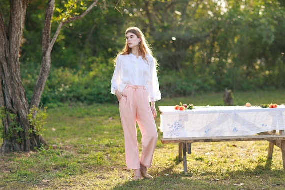 80s Pink Soft Rose Silk Trousers Vintage Pastel Shimmery Classic