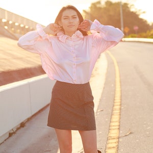 90s Black Plaid Mini Skirt Vintage High Waist Small A Line Skirt image 6