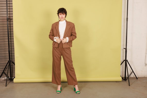 70s Light Brown Matching Blazer Suit Vintage Long… - image 3