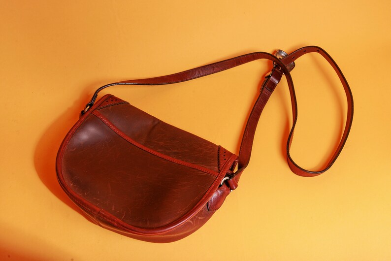 90s Brown Leather Embossed Crossbody Bag Vintage Brighton Western Silver Purse image 5