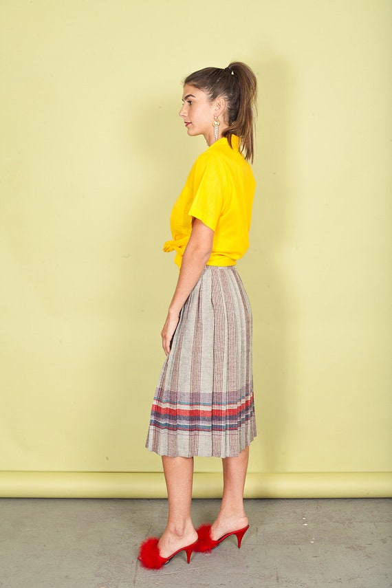 70s Gray Striped School Girl Skirt Vintage Plaid … - image 3