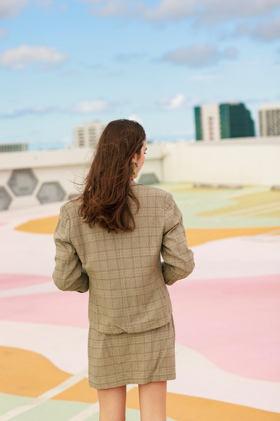 90s Grey Wool Plaid Matching Suit Vintage Clueles… - image 9
