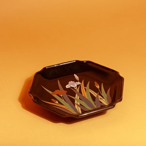 80s Black Gold Carnation Japanese Tulip Decorative Tray Plate image 2
