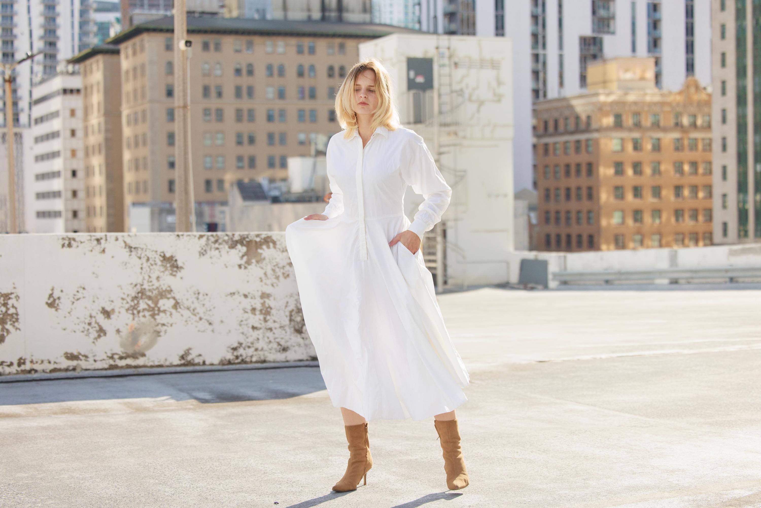 knee length dresses for ladies White Cutout Maxi Shirt Dress | Long-Sleeve