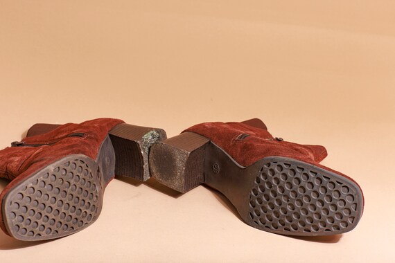 80s Brown Velvet Short Ankle Boots Vintage Square… - image 5
