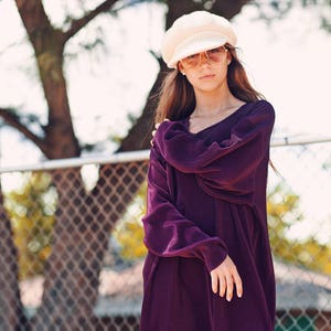 80s Plum Slouchy Long Dress Vintage Purple Long Sleeve Tshirt Dress image 3