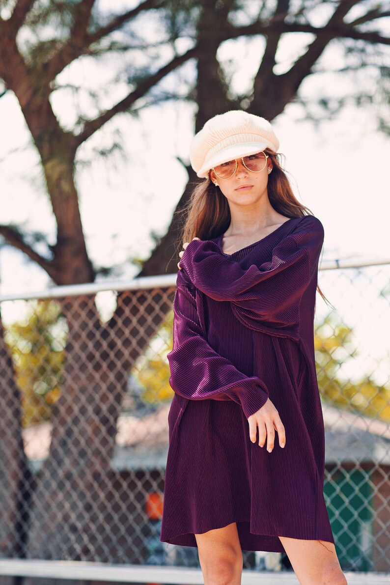 80s Plum Slouchy Long Dress Vintage Purple Long Sleeve Tshirt Dress image 3