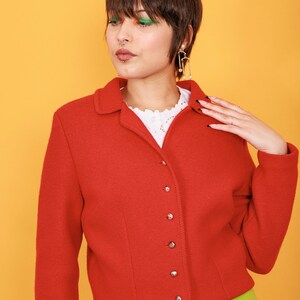 40s Bright Red Thick Austrian Wool Jacket Vintage Folk Cropped Sweater image 7