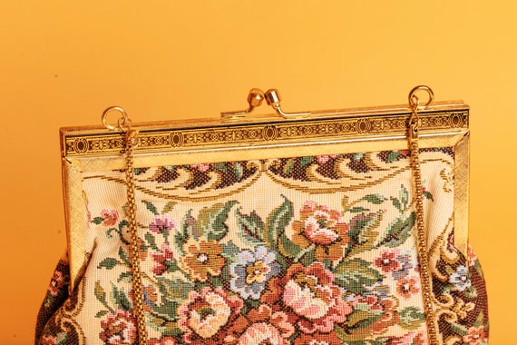 50s Floral Tapestry Adorned Purse Vintage Flower … - image 4