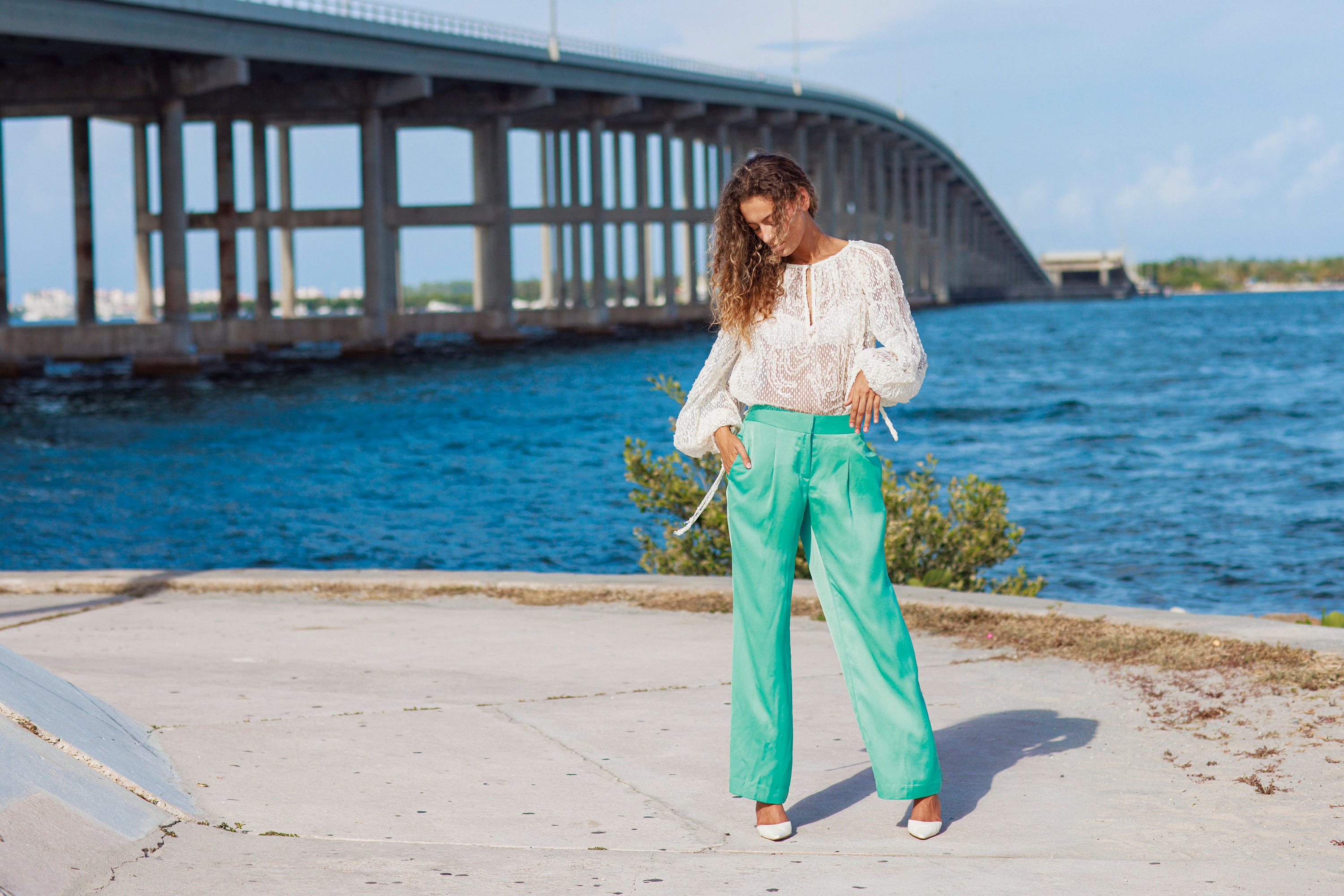 2000s Blue Green Teal Wide Legged Trousers Vintage Pleat High Rise