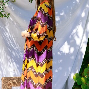 60s Colorful Purple Yellow Mod Print Robe Vintage Psychedelic Long Jacket Dress image 8