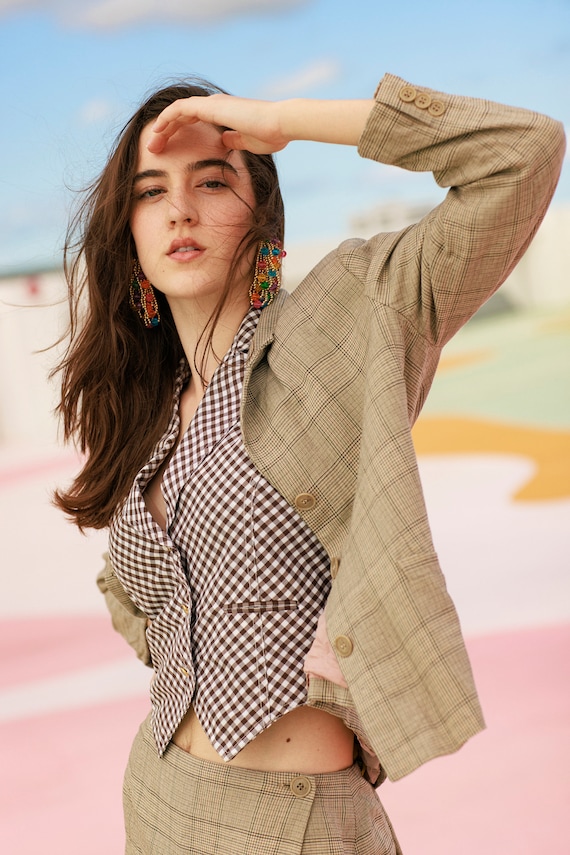 90s Grey Wool Plaid Matching Suit Vintage Clueles… - image 5