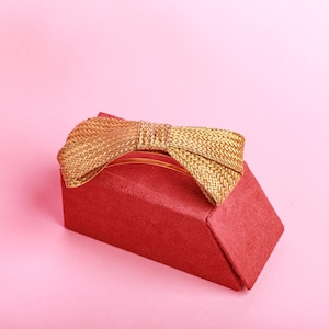 Vintage 80s Gold Tone Woven Textured Bow Coquette Barrette Hair Clip
