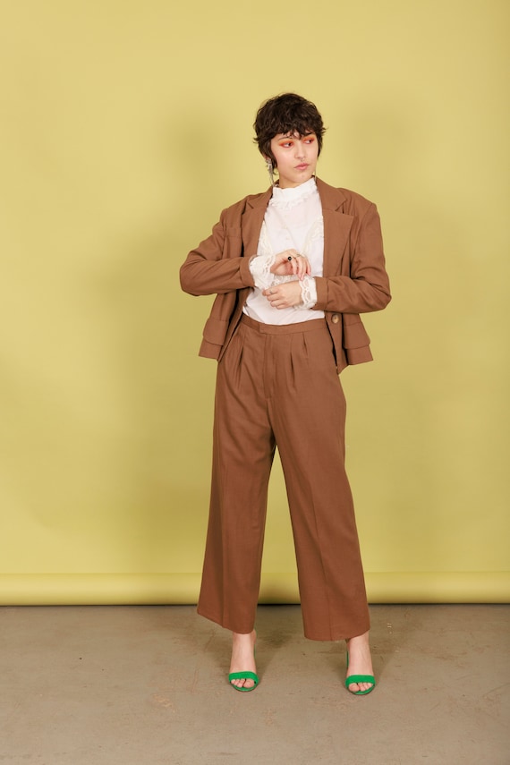70s Light Brown Matching Blazer Suit Vintage Long… - image 4