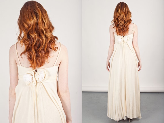 50s Grecian Dress Vintage Crepe Dress Cream Long … - image 5