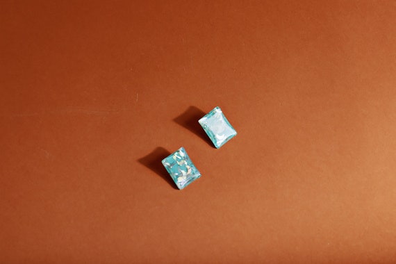 Vintage 80s Pastel Blue Square Confetti Resin Cli… - image 4