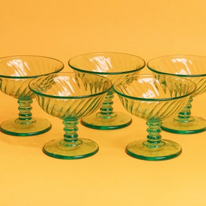 Set of 5 60s Teal Green Clear Glass Cups Vintage Cocktail Glasses Ice Cream Cups image 1