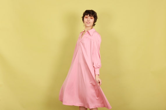 70s Rose Pink Aline Flared Dress Vintage Belted L… - image 3
