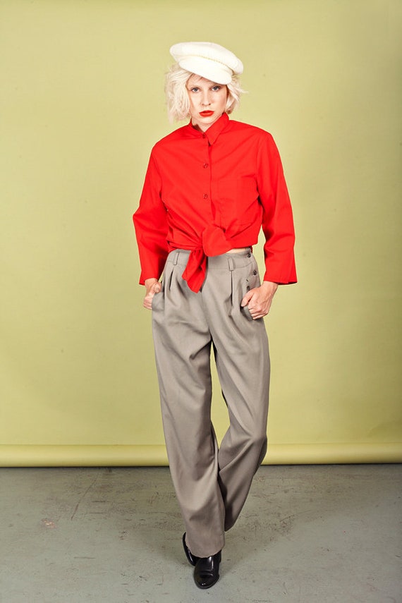 70s Tan Wide Legged Trousers Vintage Wool Button P