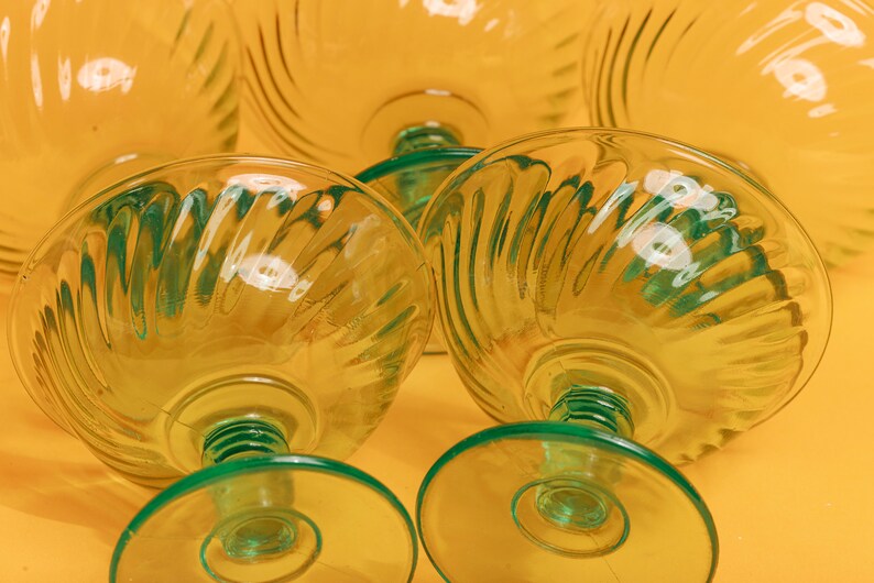 Set of 5 60s Teal Green Clear Glass Cups Vintage Cocktail Glasses Ice Cream Cups image 4